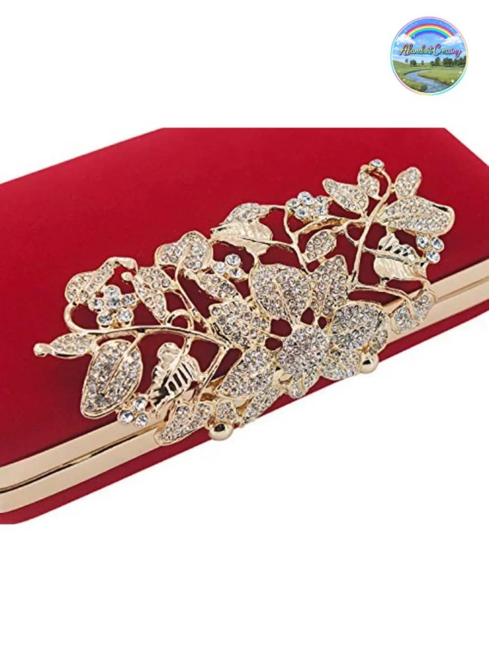 Velvet Evening Clutch with Flower Closure Rhinestone Crystal Bag
